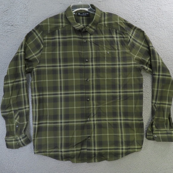 Under Armour Shirt Mens 2XL Green Plaid Long Sleeve Button Up Hiking FIshing - Picture 1 of 10